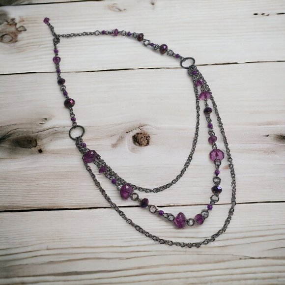 Womens Necklace Jewelry 20 Inch Purple Acrylic Plastic Gem Costume Colorful - Picture 1 of 7